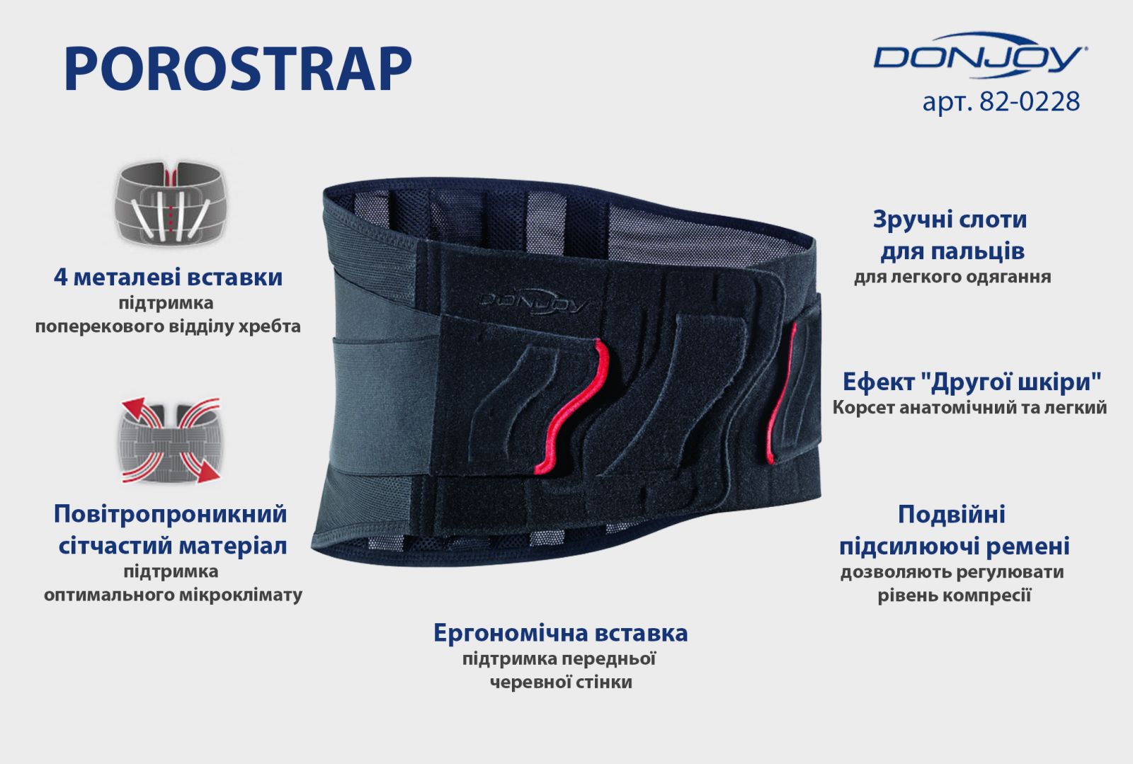 Напівжорсткий корсет попереково-крижового відділу Porostrap Donjoy, зображення - 1